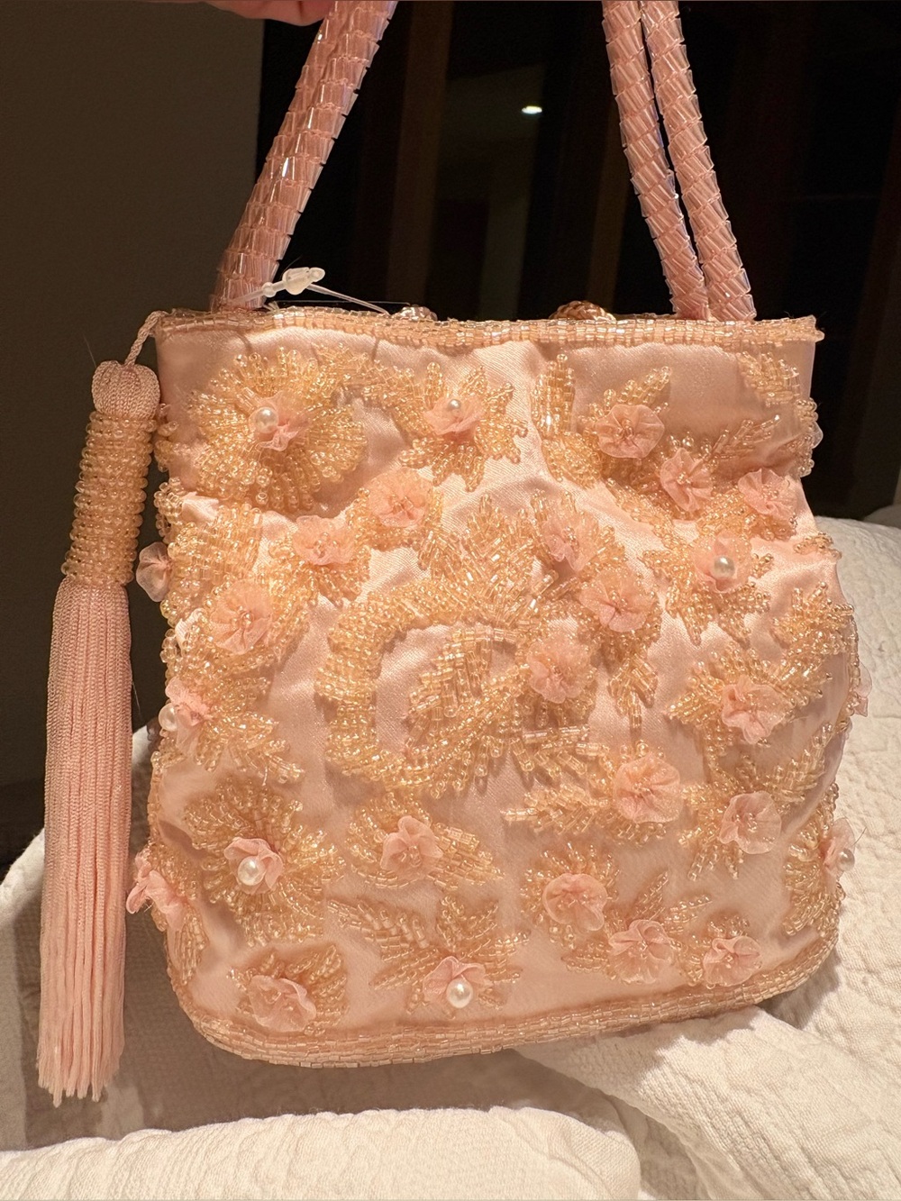 NWT Valerie Stevens Evening Pink Beaded Evening Bag Convertible Cord Strap